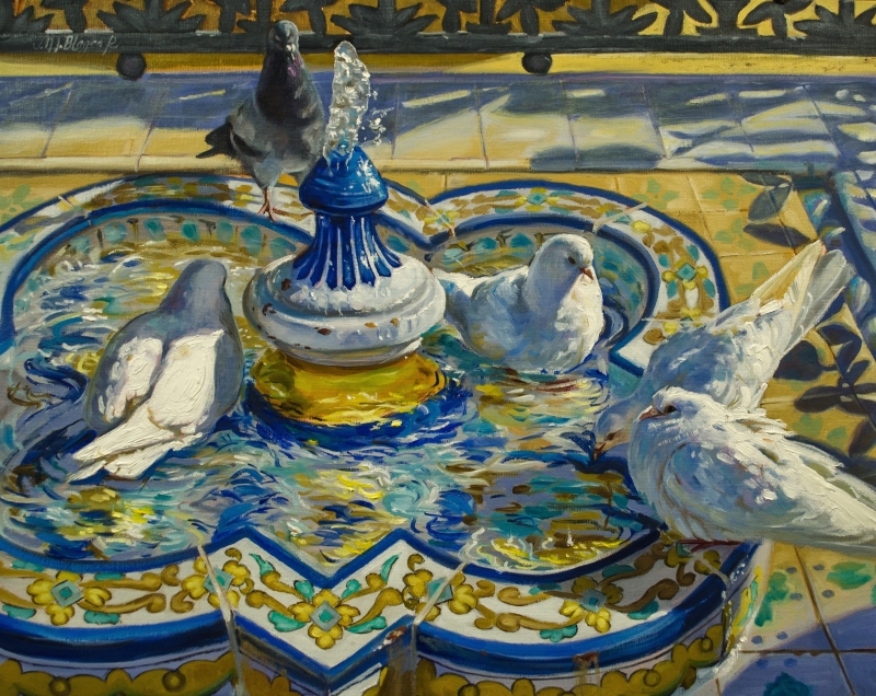 Bathing Doves in Seville by artist Jose Blanco